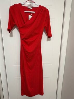 Zara Red Wrap-Front Midi Dress